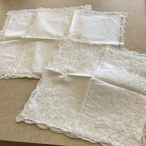 3 Cotton vintage Battenberg pillow covers, white